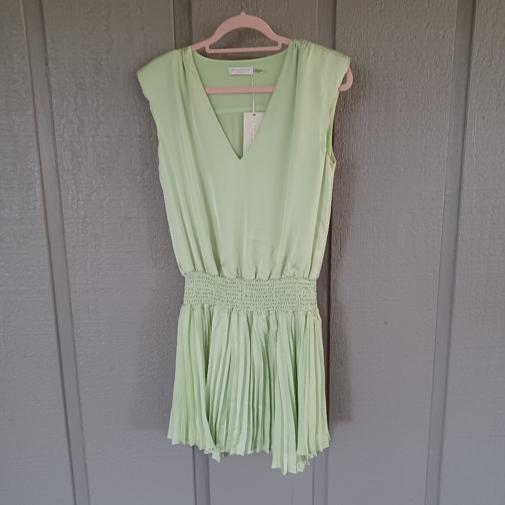 Ramy Brook Rori Pleat Mini Dress Size S Women Preppy Sleeveless V Neck In Julep